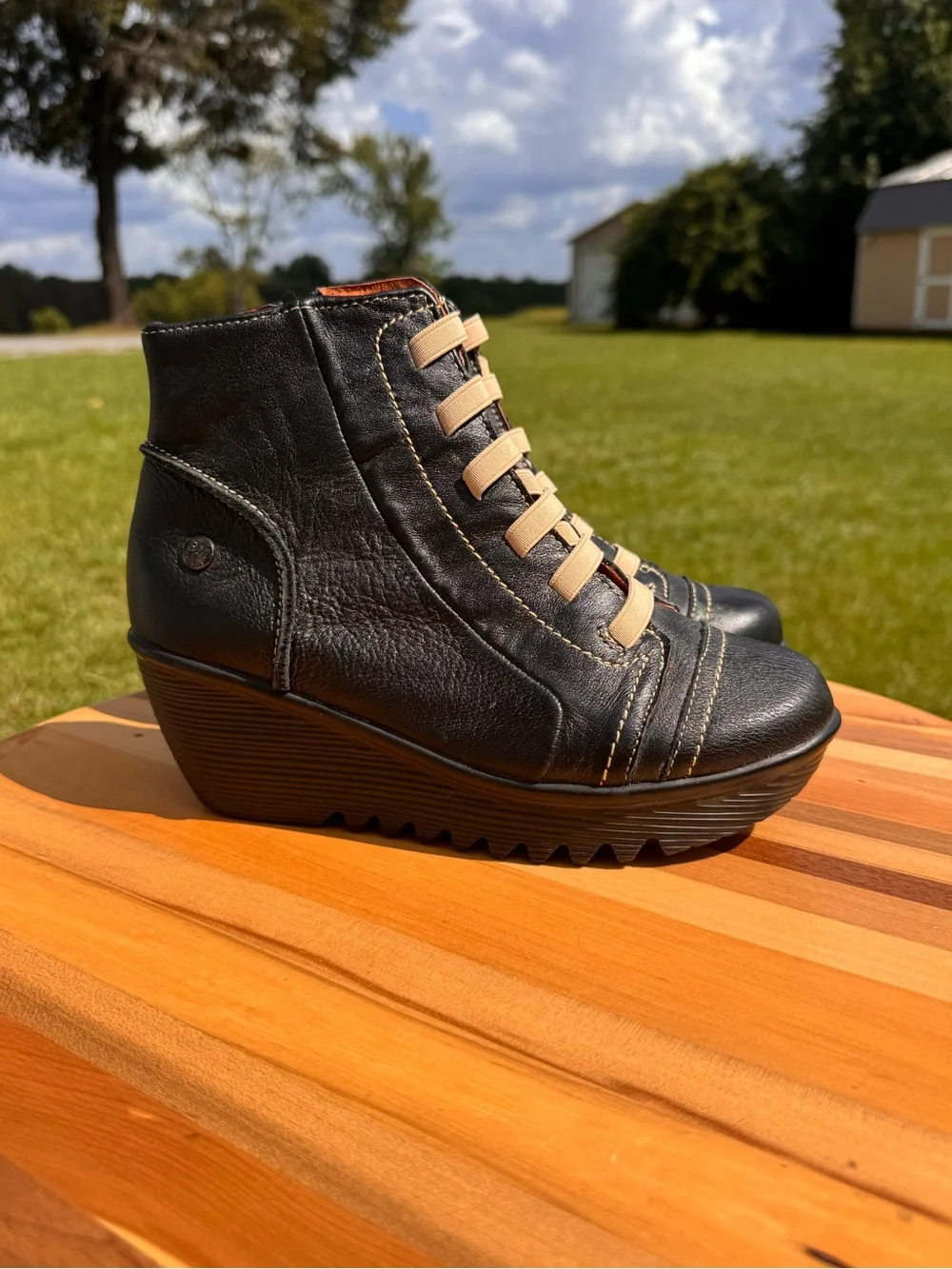 Ladies Bernie Mev Black Wedge Ankle Boots